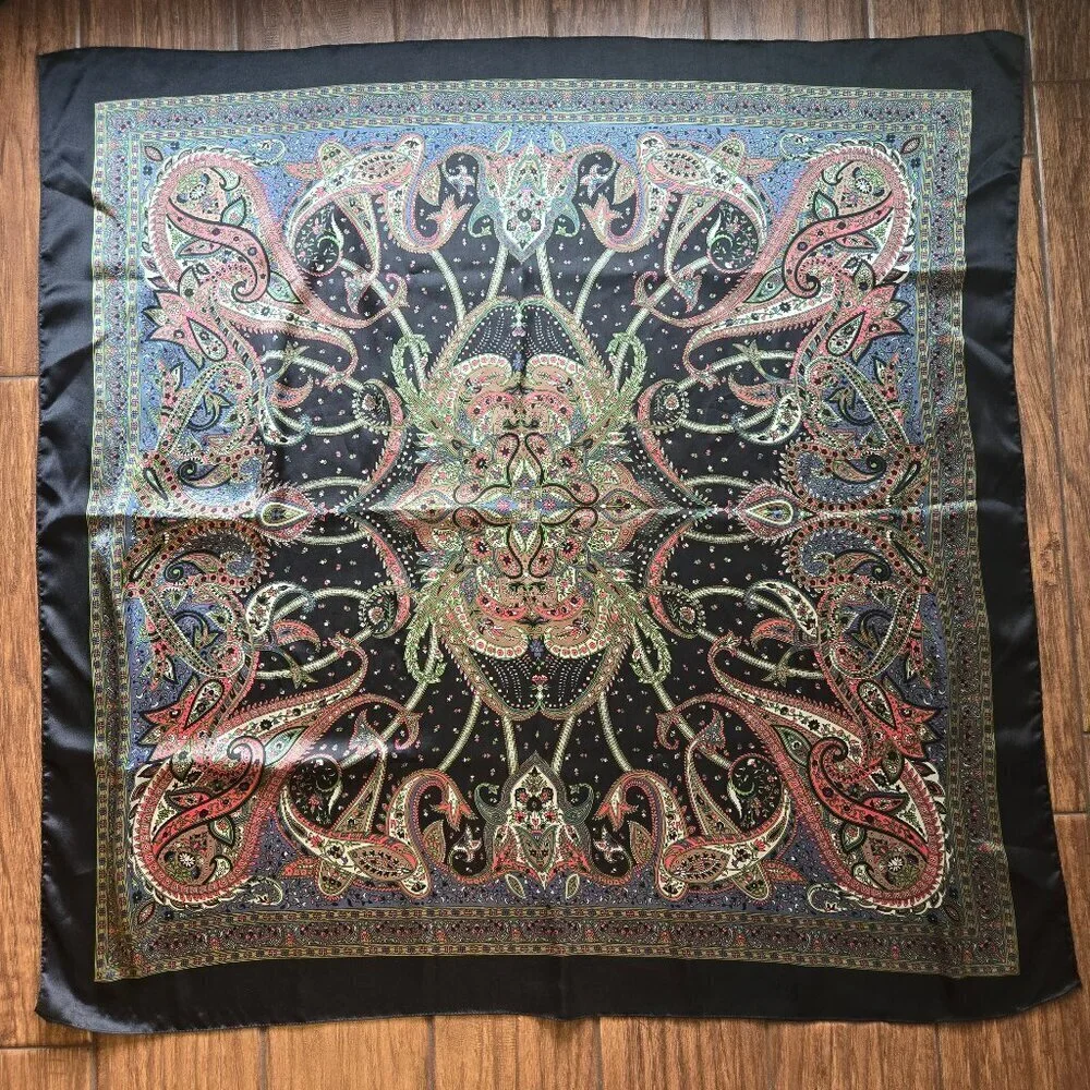 Large Square Scarf Black Paisley Pattern Pink Gray White Colorful Pattern Gifts